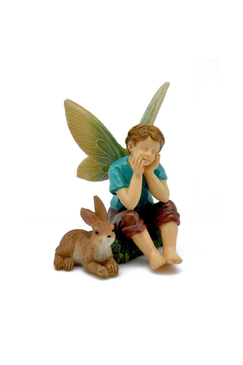 Miniature Garden Boy and Bunny
