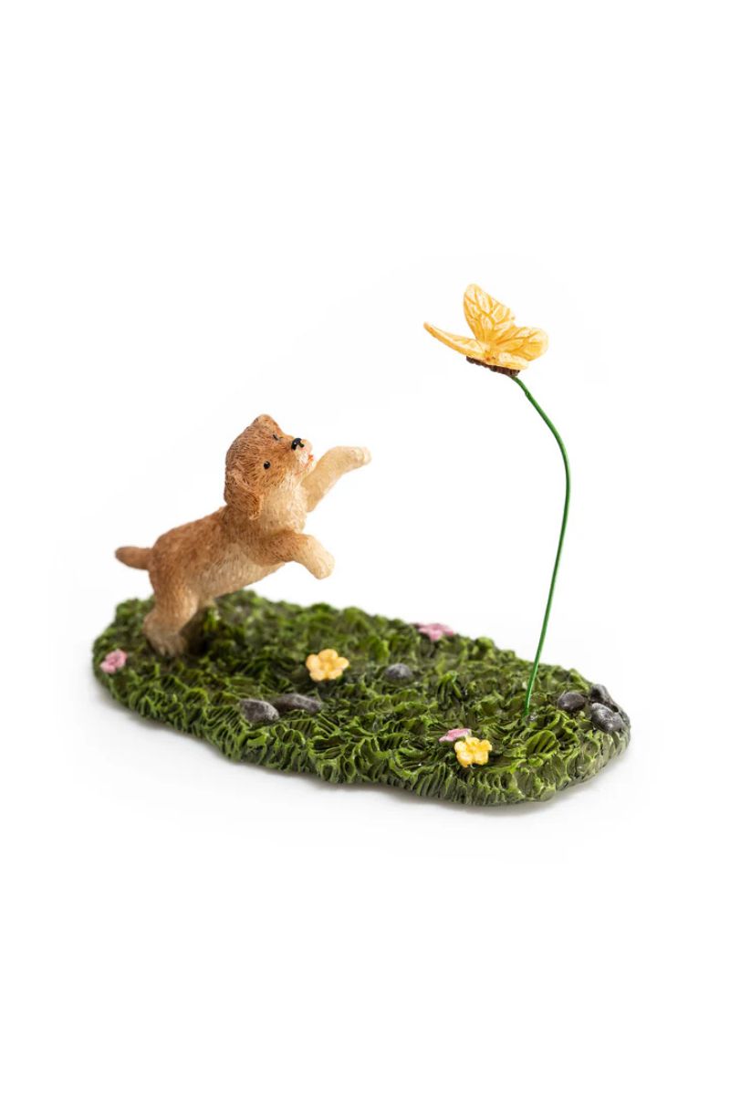 Miniature Garden Dog & Butterfly