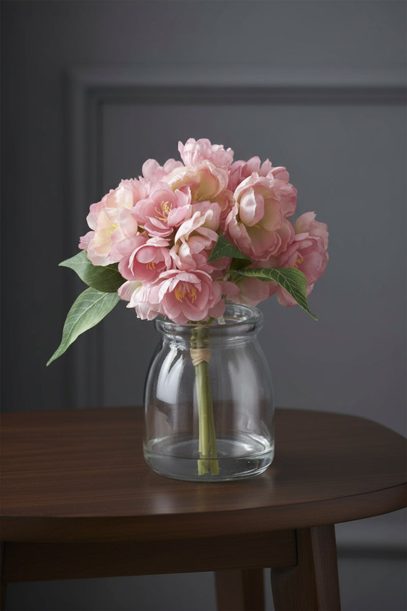 Faux Cherry Blossom in Glass Vase Pink