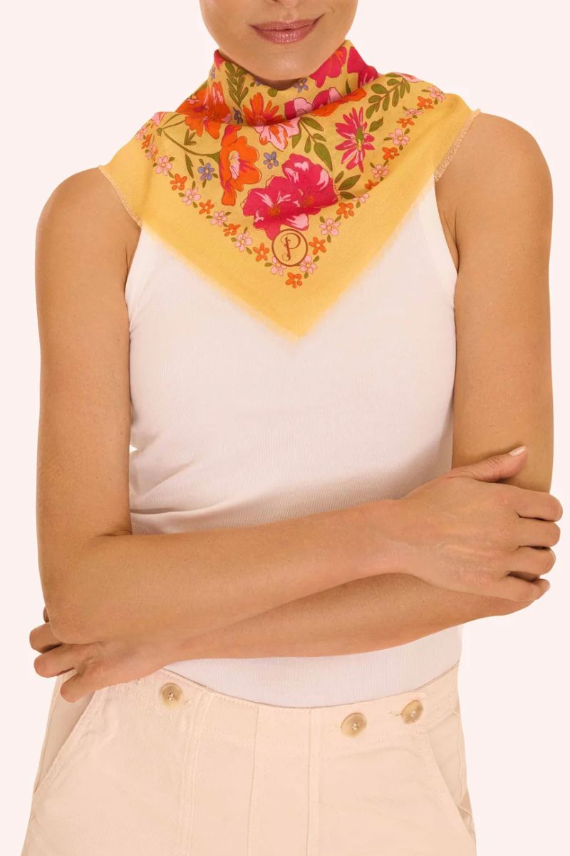 Powder Design Cotton Bandana Sketched Florals Mustard