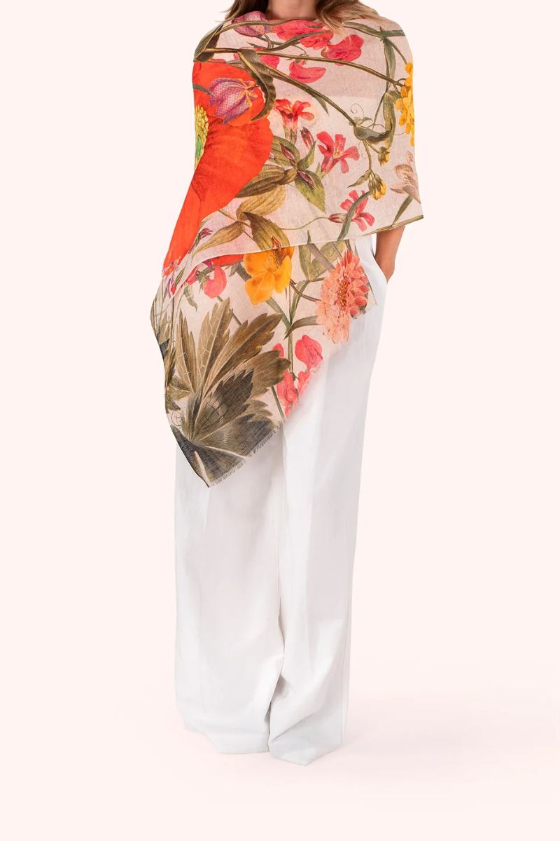 Powder Design Linen/Cotton Scarf Fine Flowers