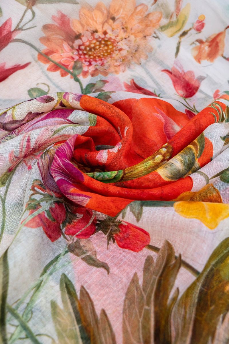 Powder Design Linen/Cotton Scarf Fine Flowers