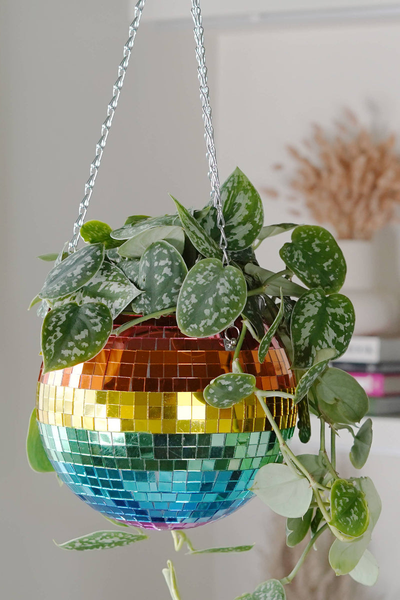 Hanging Planter Disco Ball Rainbow