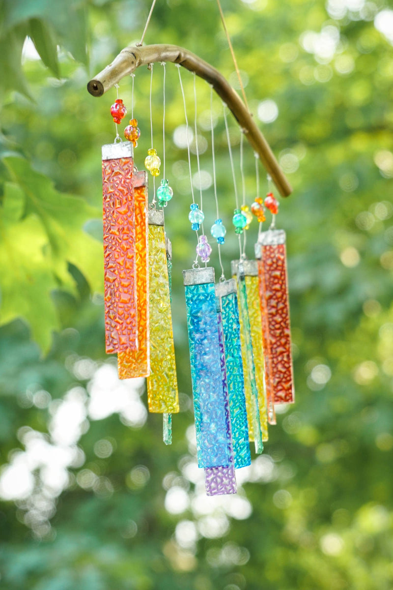 Rainbow Textured Glass Mobile Wind Chime