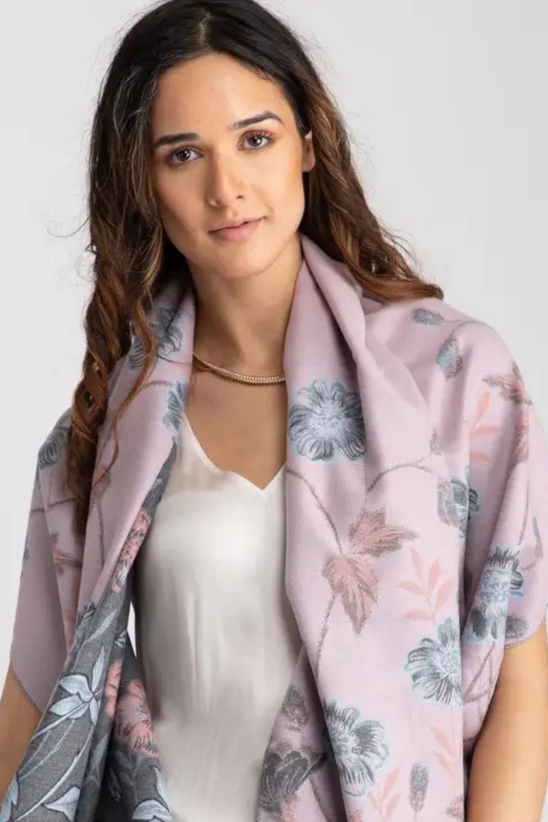 Reversible Floral Scarf Pink Grey
