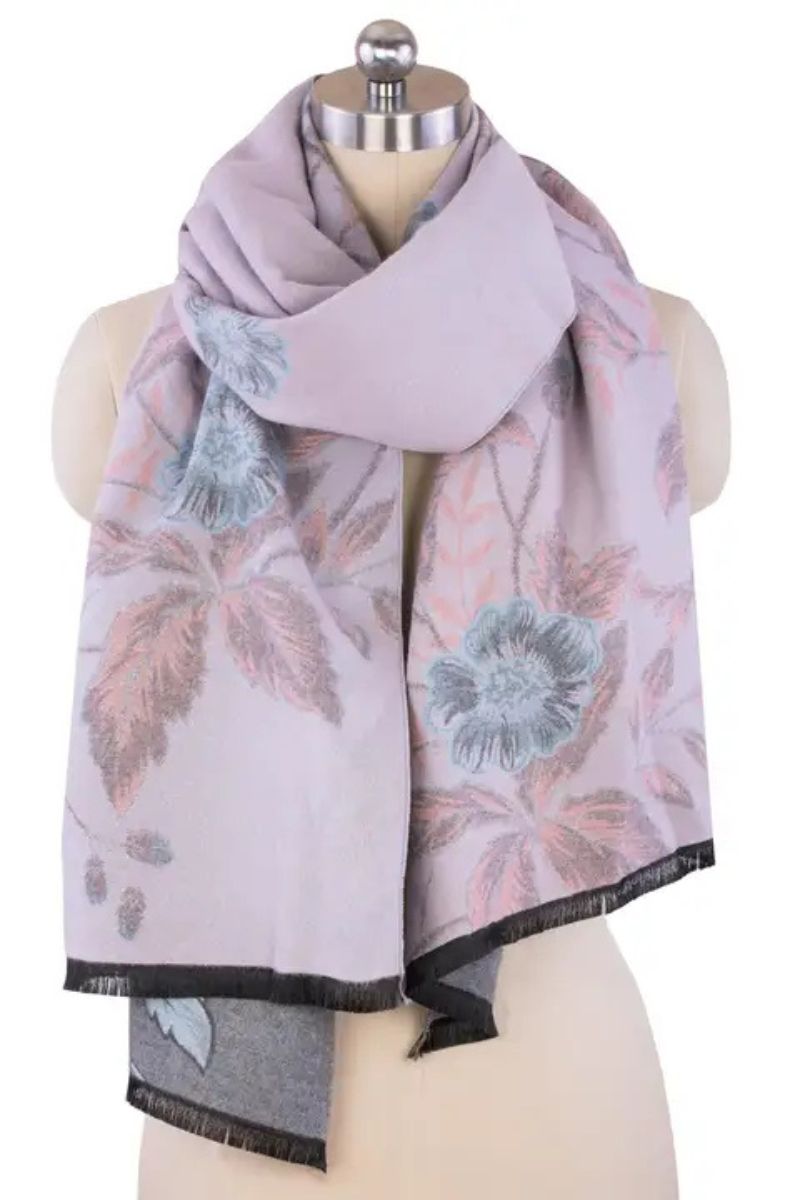 Reversible Floral Scarf Pink Grey