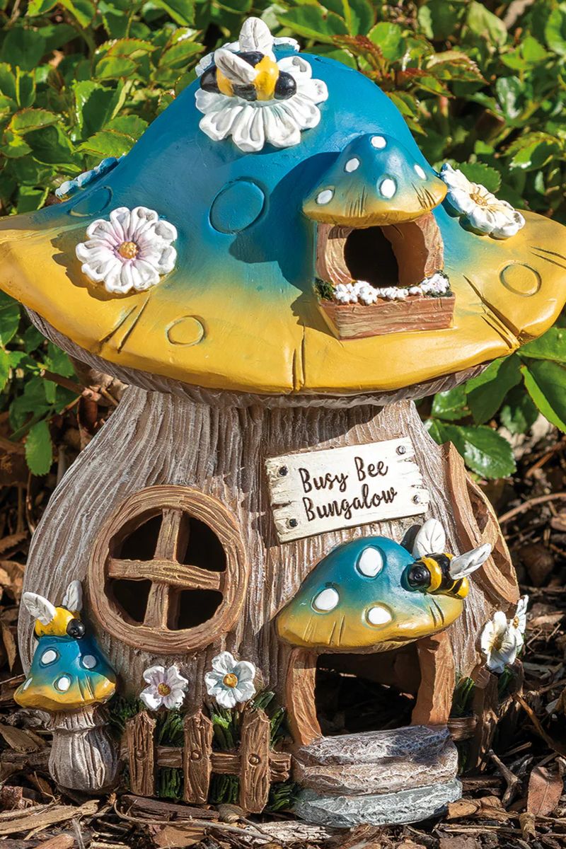 Busy Bee Bungalow Mushroom House Garden Statue