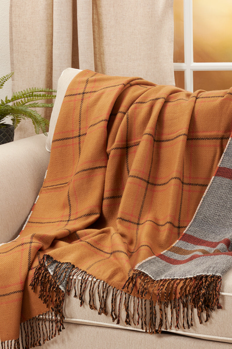 Reversible Plaid Throw 50"x60" Rust