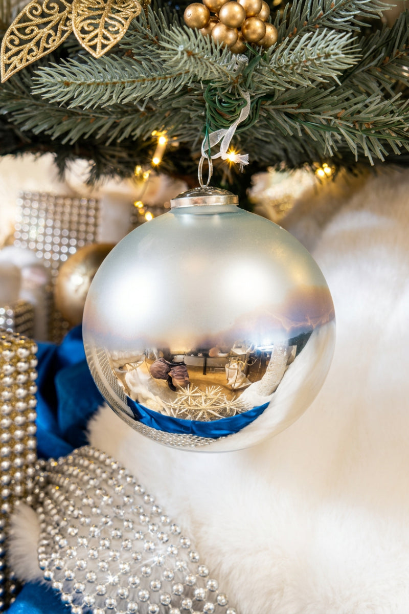 Glass Ball Ornament 5.25" Silver