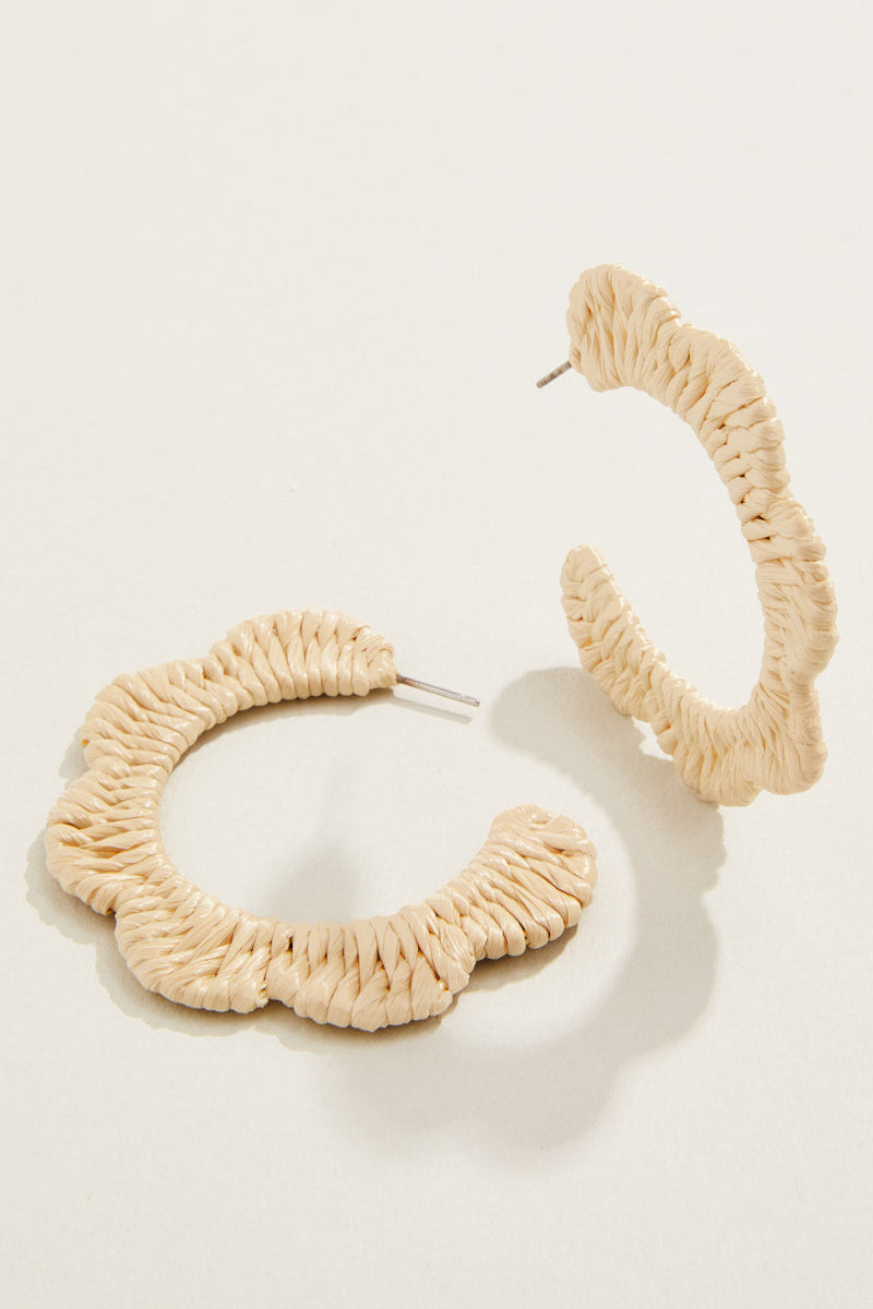 Spartina Scalloped Straw Hoop Earrings Natural