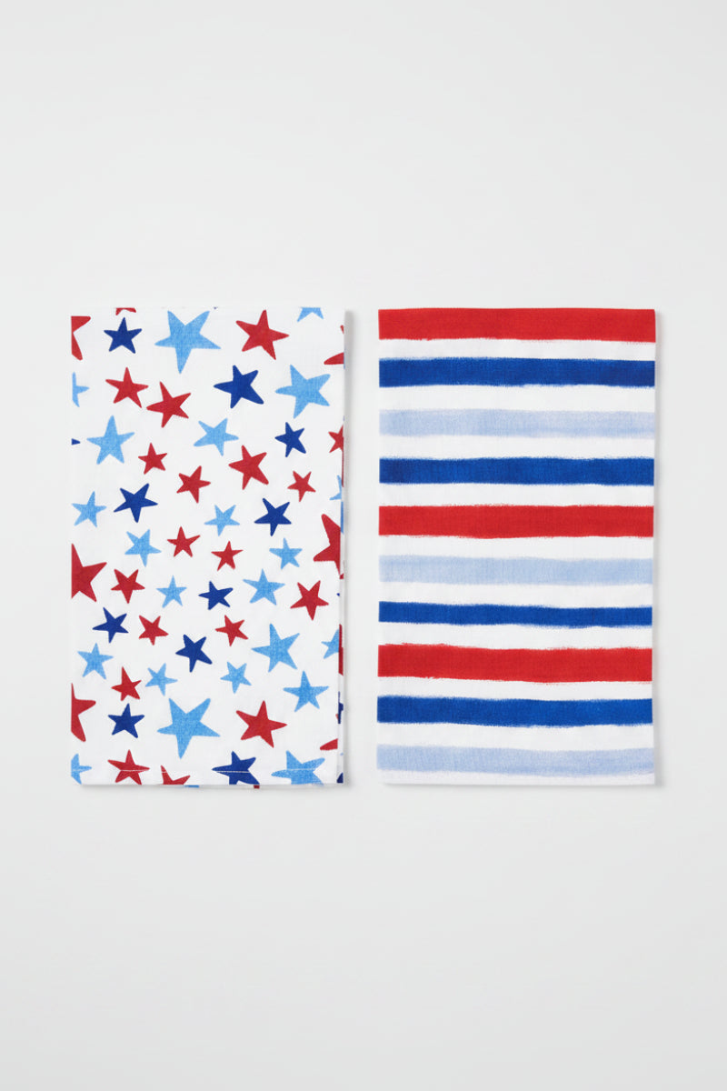 Watercolor Stars & Stripes Towel Set of 2