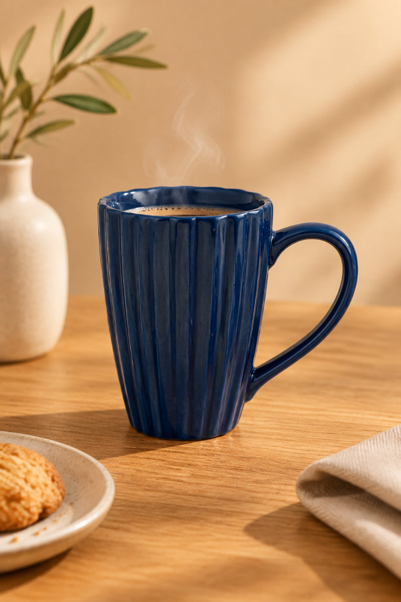 Stoneware Ribbed Mug Glazed Blue