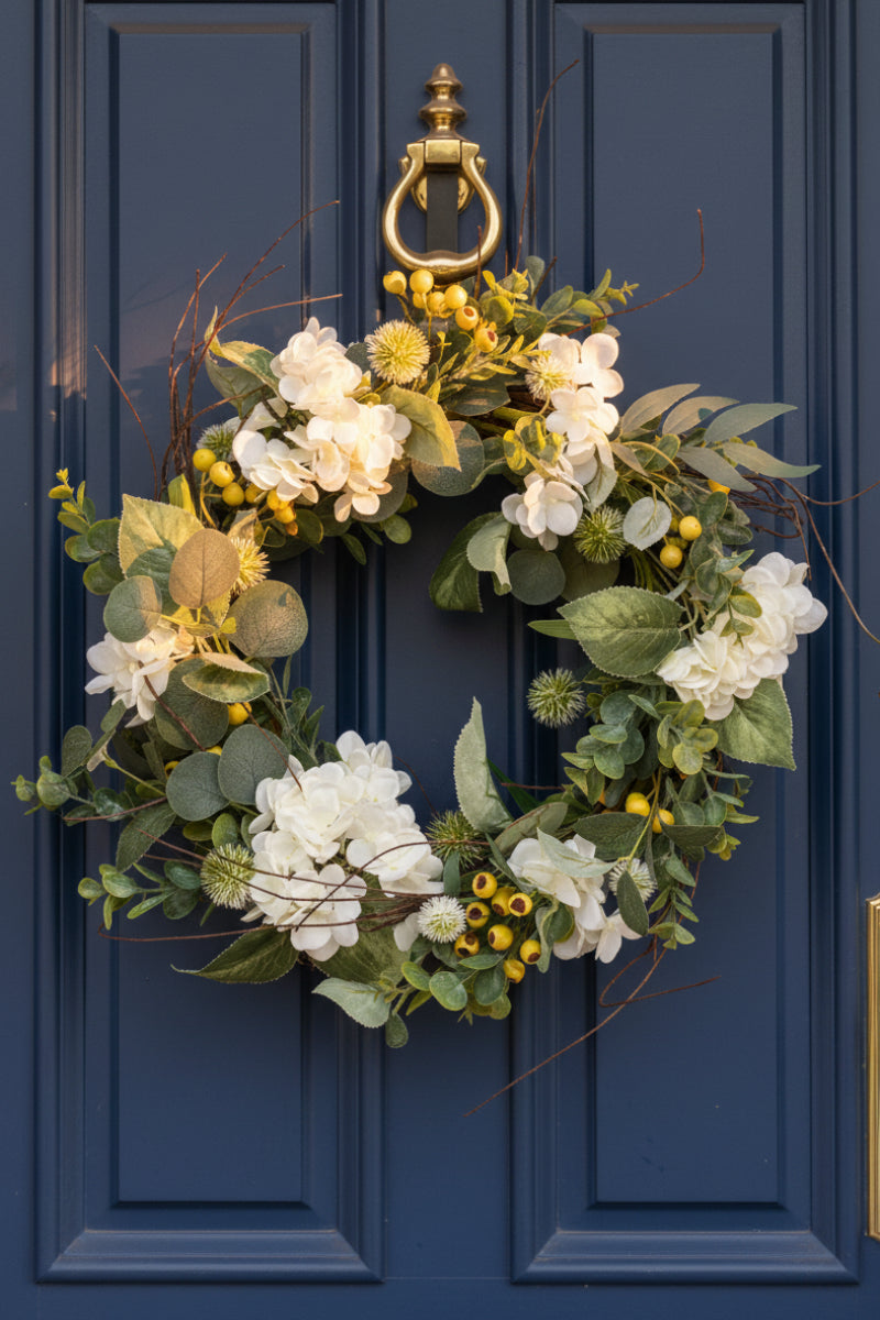 Faux Wreath 22" Hydrangea Berry White