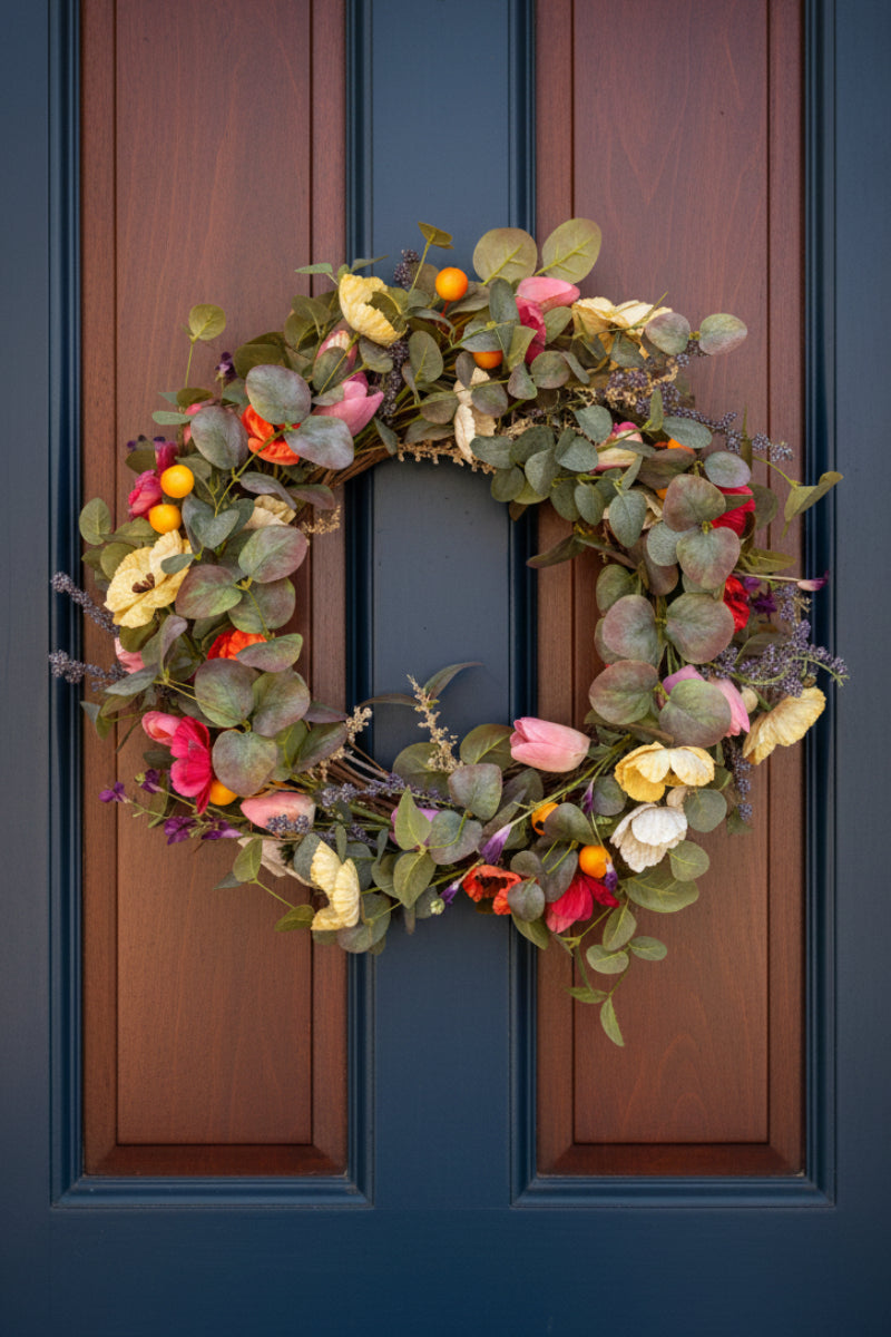 Faux Poppy and Mixed Floral Wreath 24"