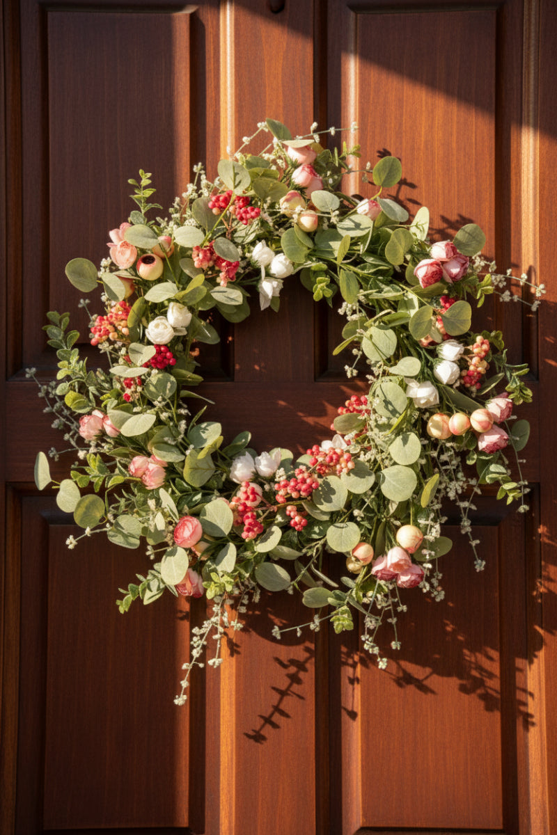 Faux Rose & Berry Wreath 24"