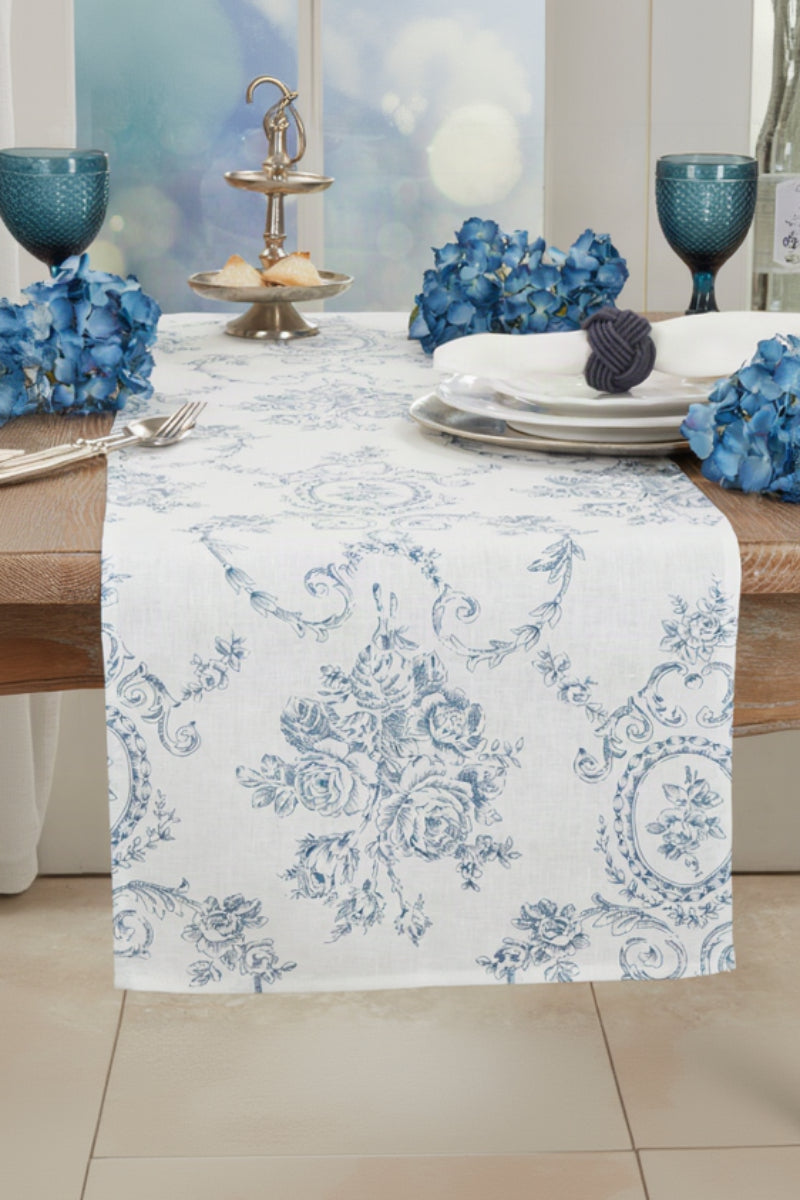 Toile Floral Runner 16"x72" Indigo