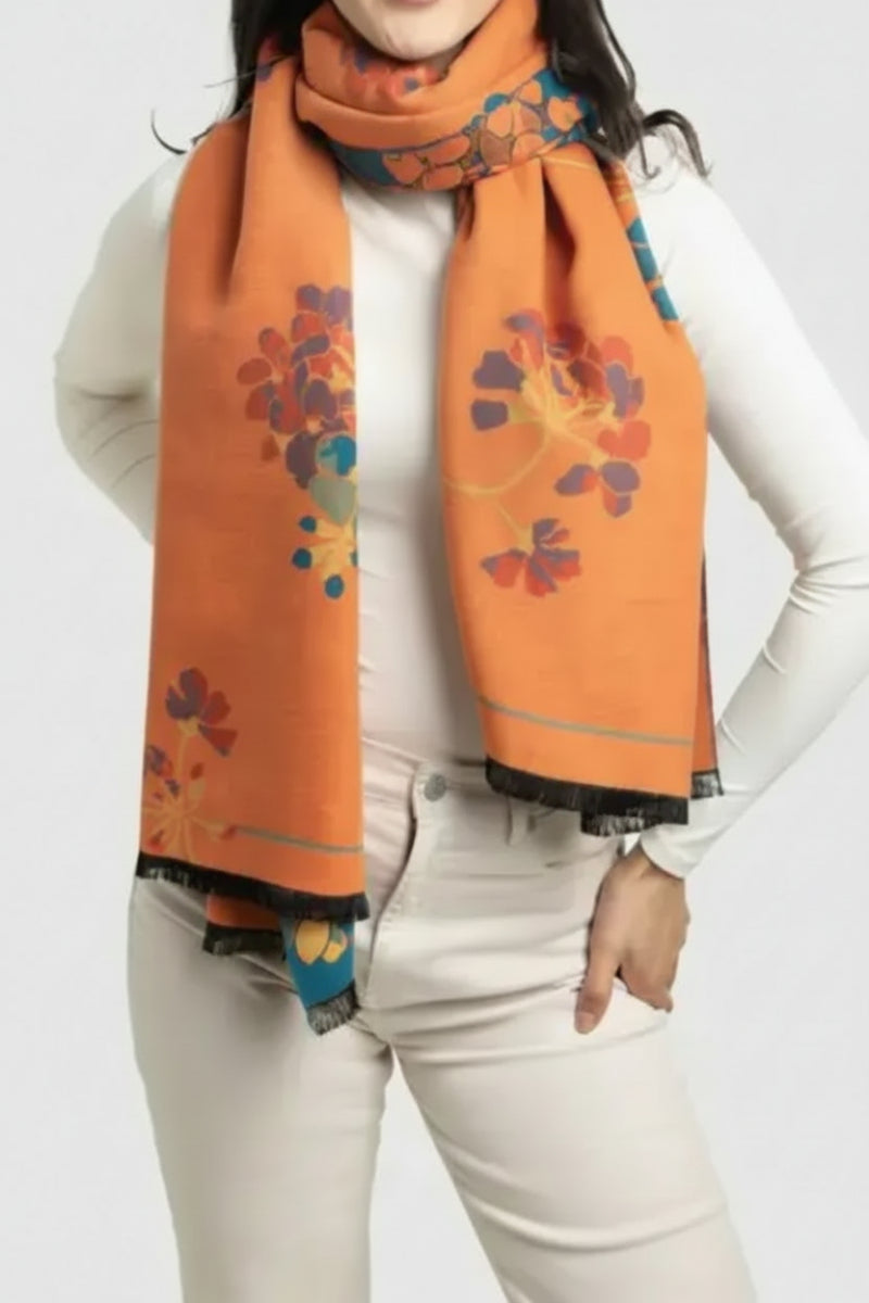 Two Tone Floral Reversible Scarf Turquoise