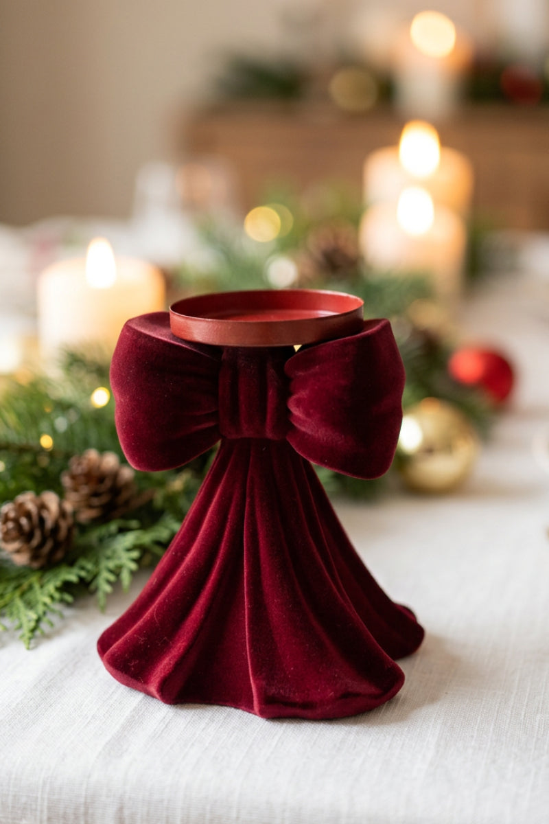 Flocked Ribbon Candle Holder Burgundy