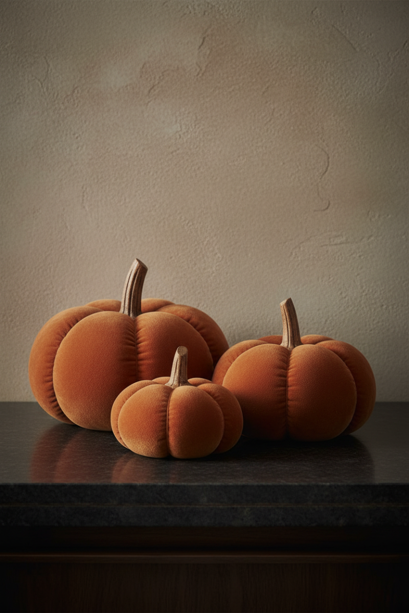 Velvet Pumpkin with Wood Stem 7.5" Rust