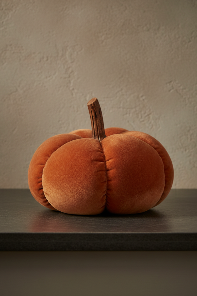 Velvet Pumpkin with Wood Stem 11.25" Rust