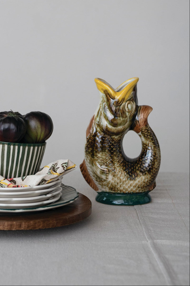 Hand-Painted Fish Vintage Reproduction Pitcher