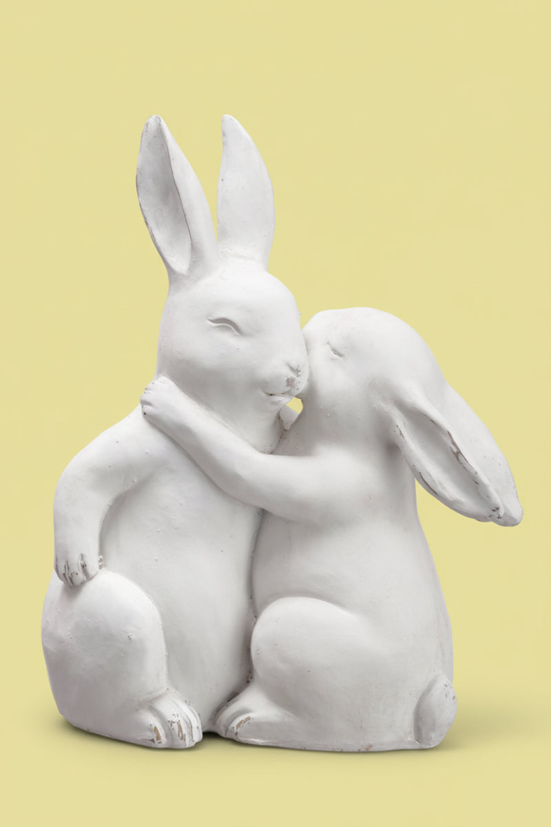 Bunnies Kissing Poly Resin 10" White