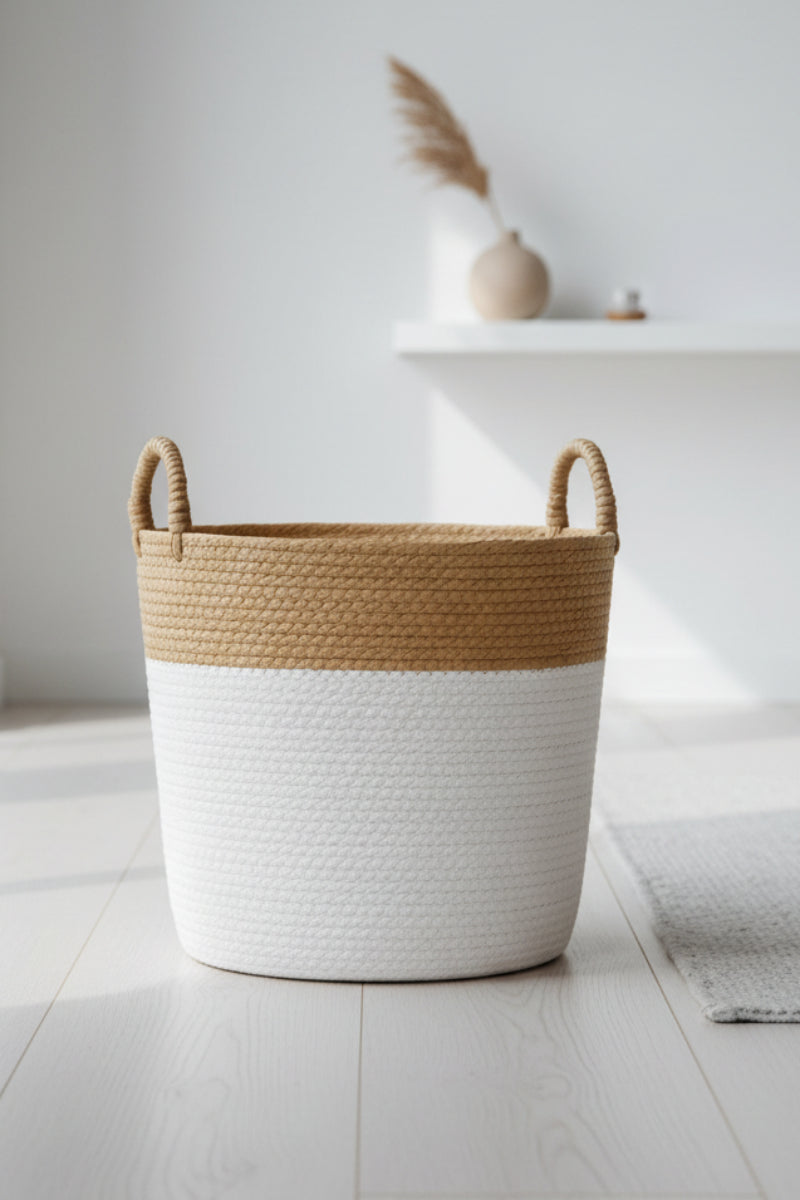 Paper Rope Basket Large White & Brown