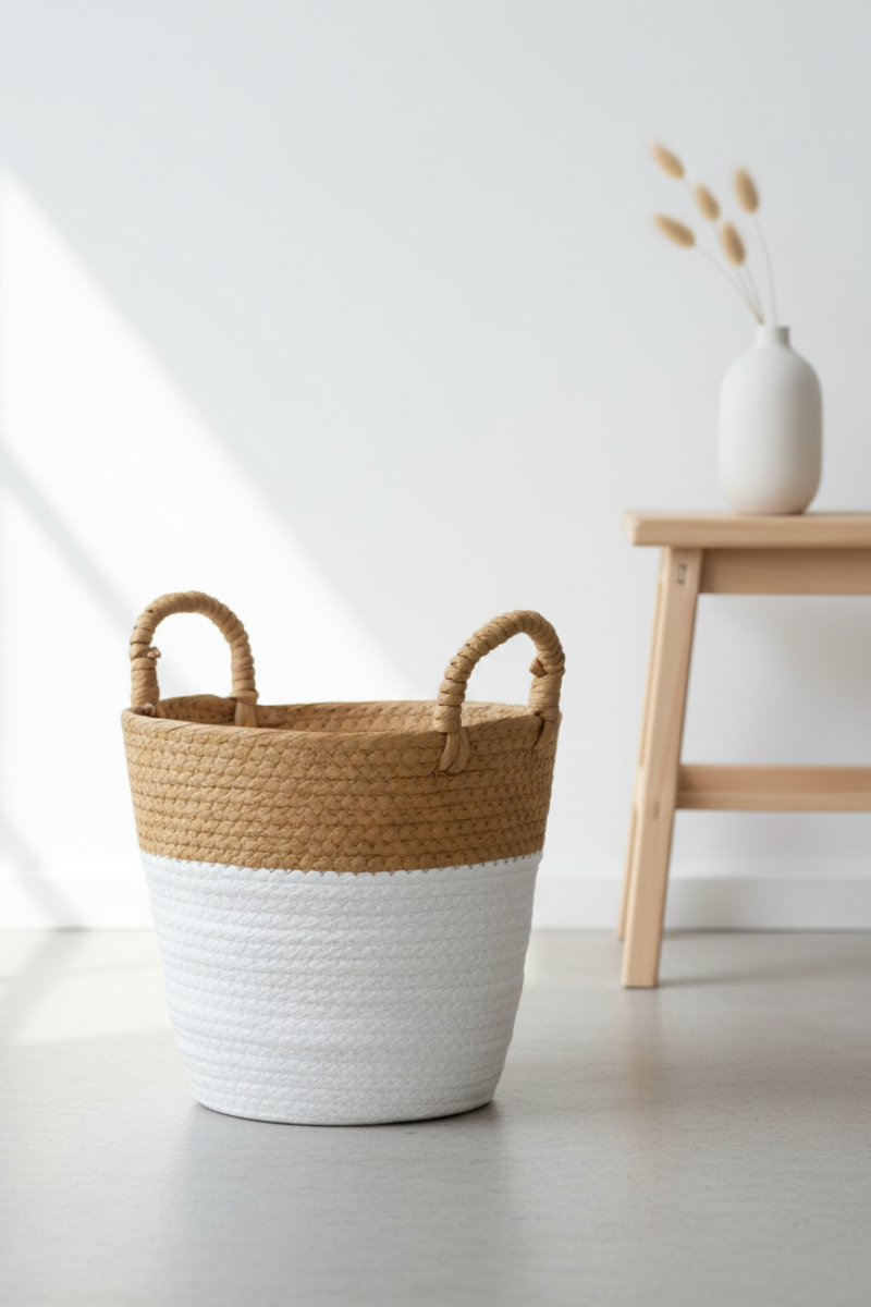 Paper Rope Basket Small White & Brown