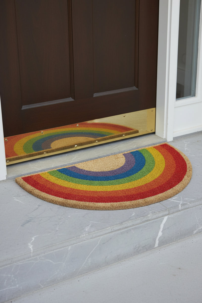 Rainbow Shaped Non-Slip Coir Mat 30"x 15.27" Multi