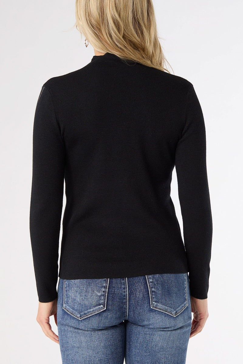 Ataya Sweater with Stripe Sparkle Sleeve Black S/M