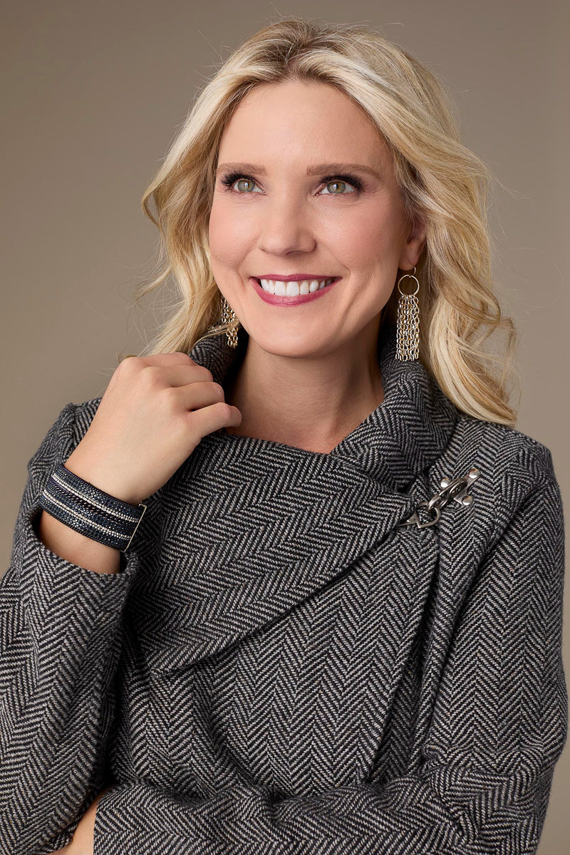 Billy Herringbone Cardigan with Clasp L/XL Black