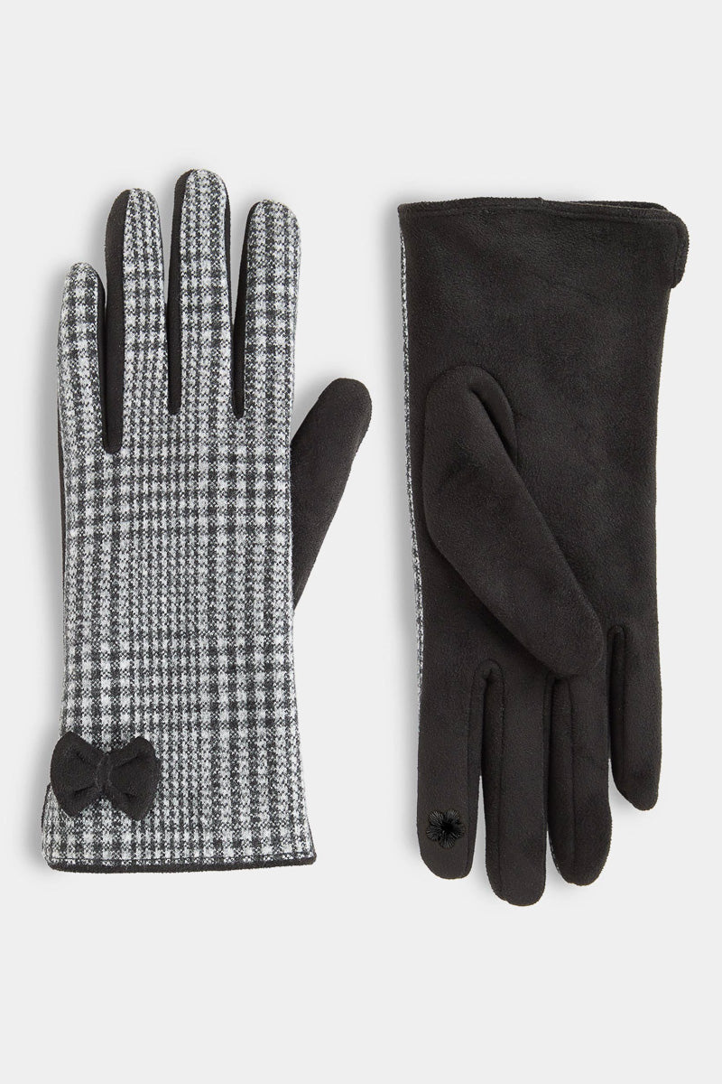 Darling Bow Houndstooth Touchscreen Gloves Black