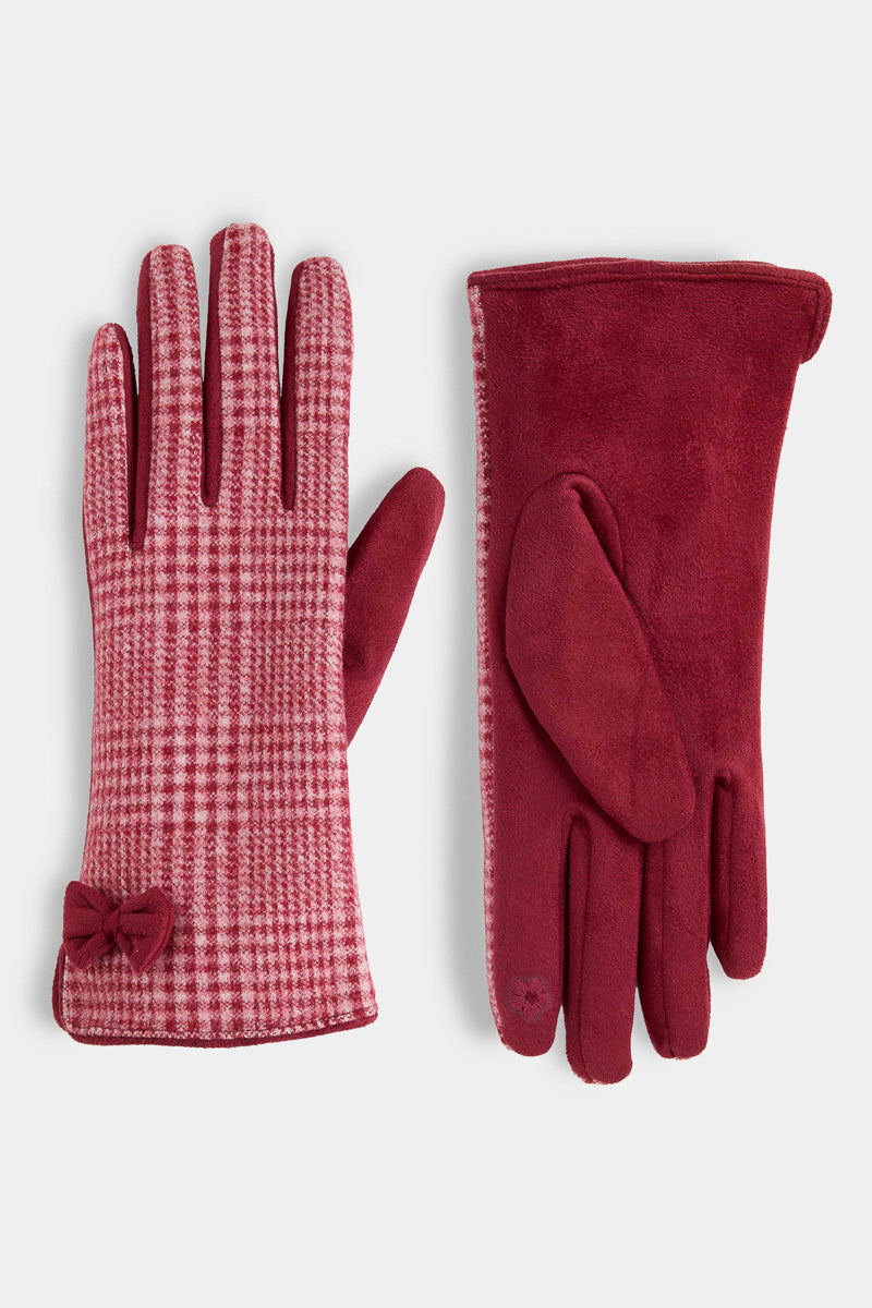 Darling Bow Houndstooth Touchscreen Gloves Red