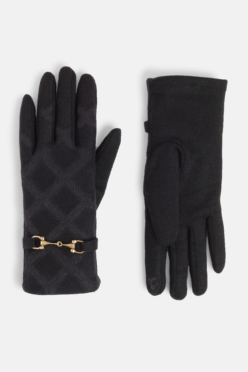 Elegant Checkered Touchscreen Gloves Black