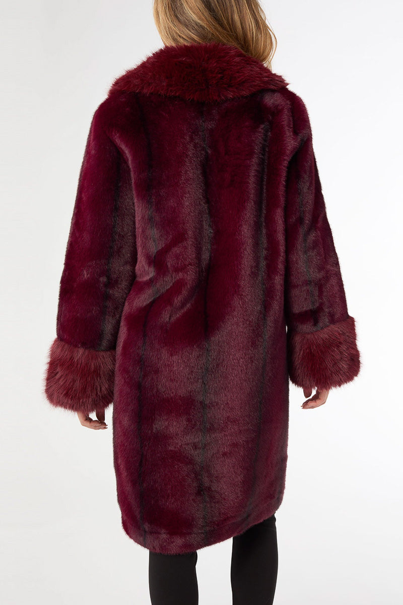 Evelyn Faux Fur Shawl Collar Coat L/XL Merlot