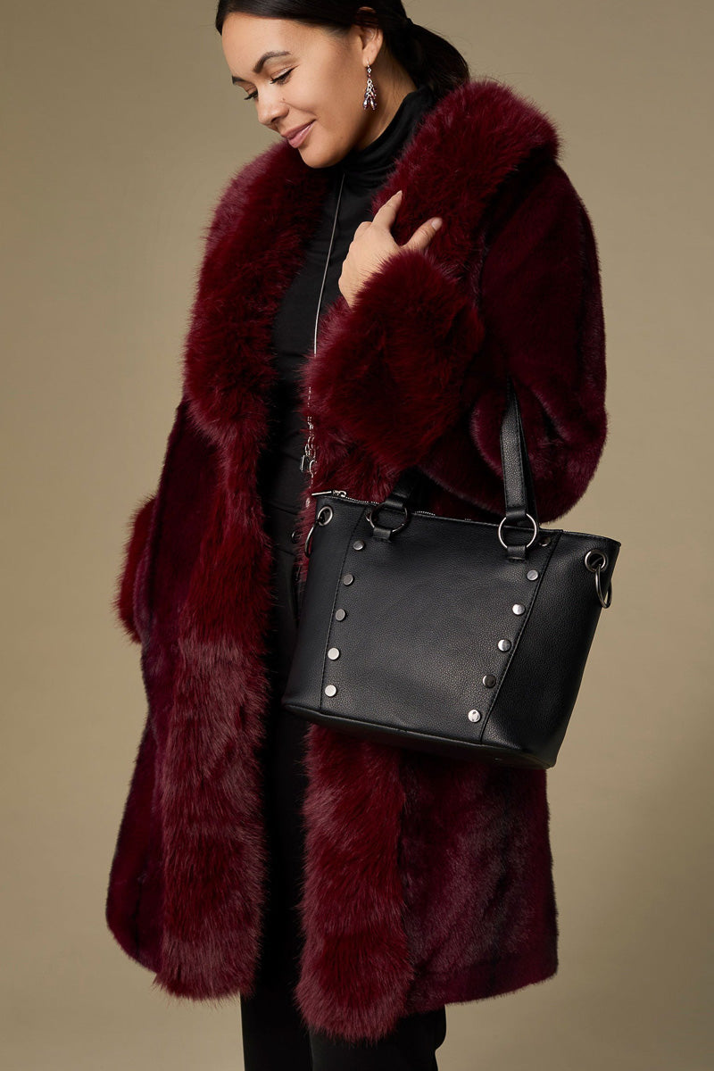 Evelyn Faux Fur Shawl Collar Coat L/XL Merlot