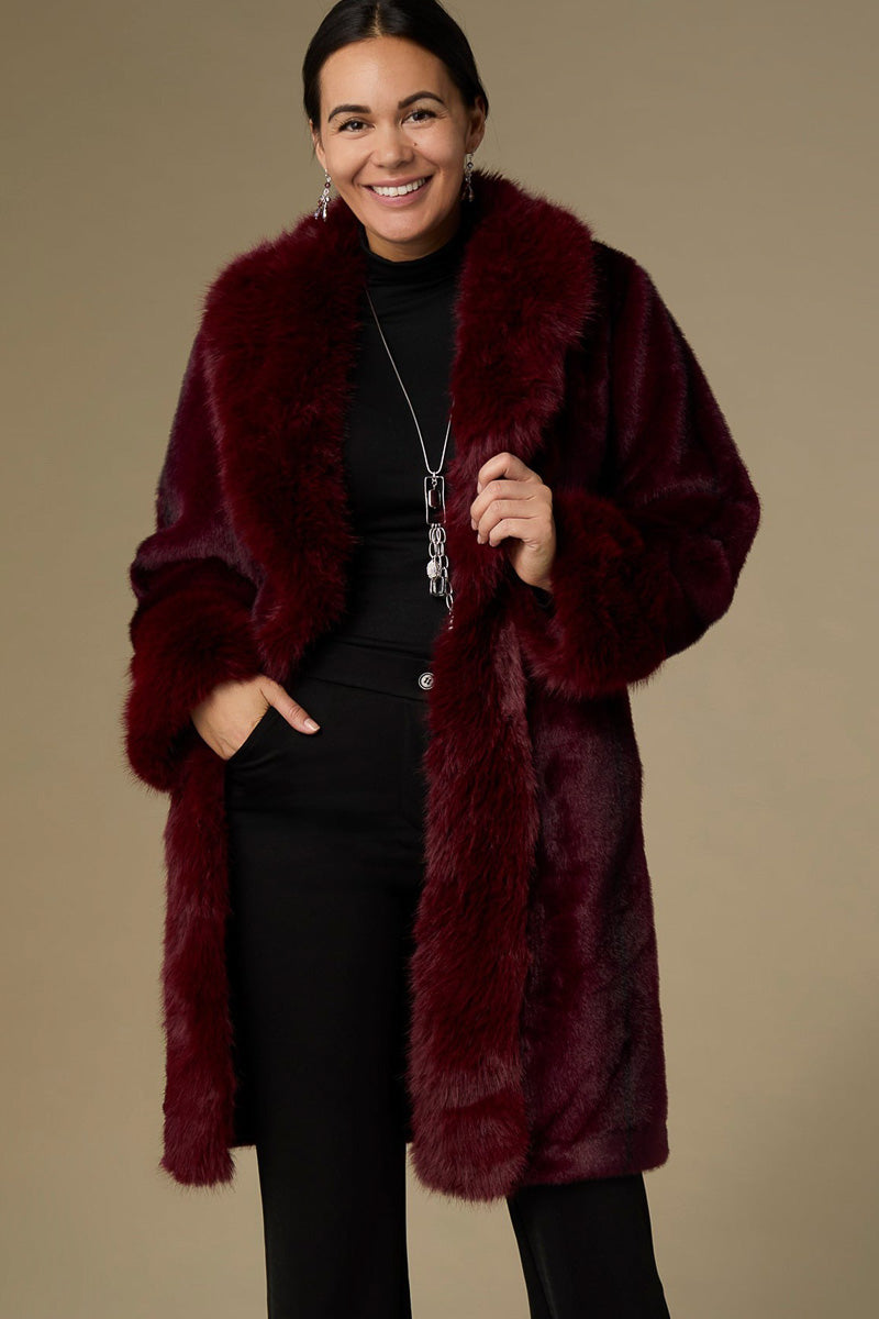 Evelyn Faux Fur Shawl Collar Coat L/XL Merlot