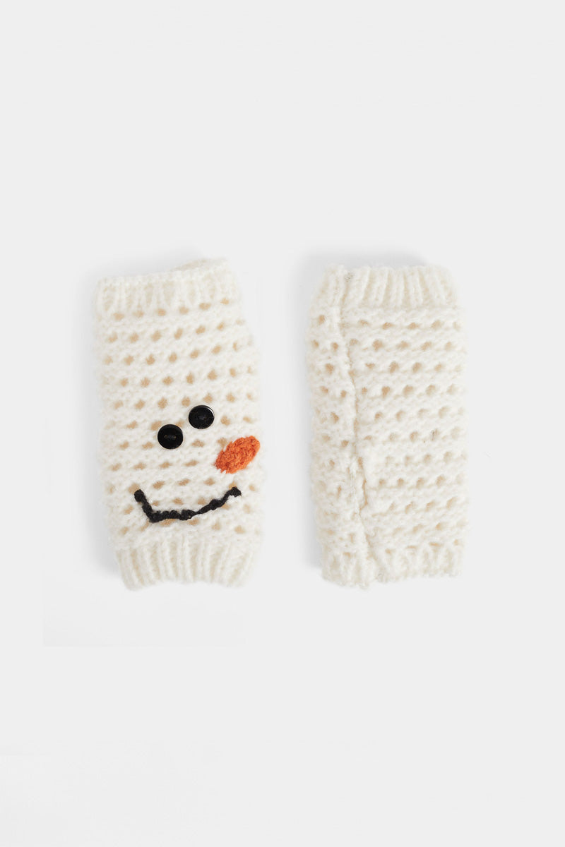 Frosty Snowman Fingerless Gloves Winter White