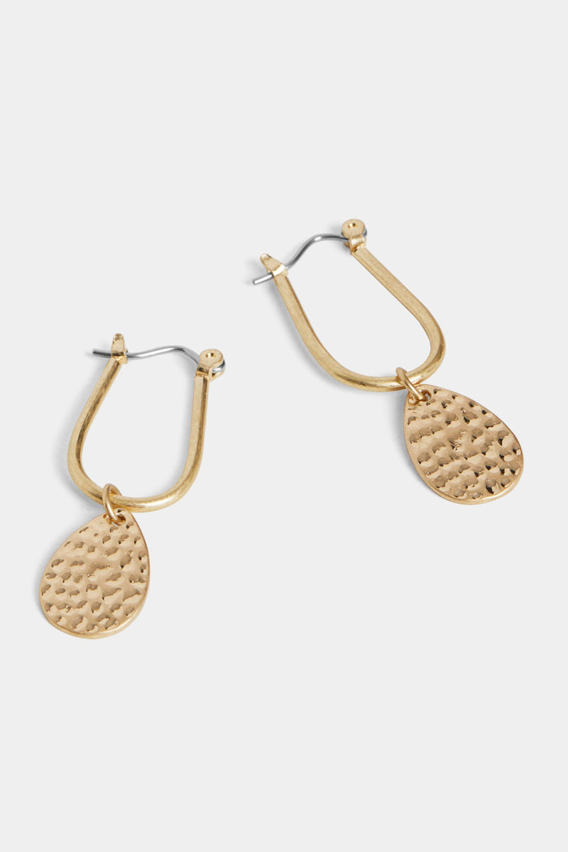 Hammered Teardrop Charm Dangle Earrings Gold