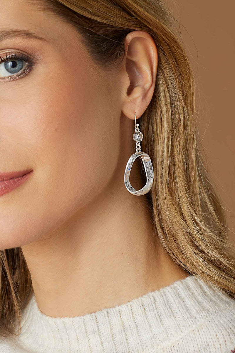 Hammered Twisted Oval Earrings Silver