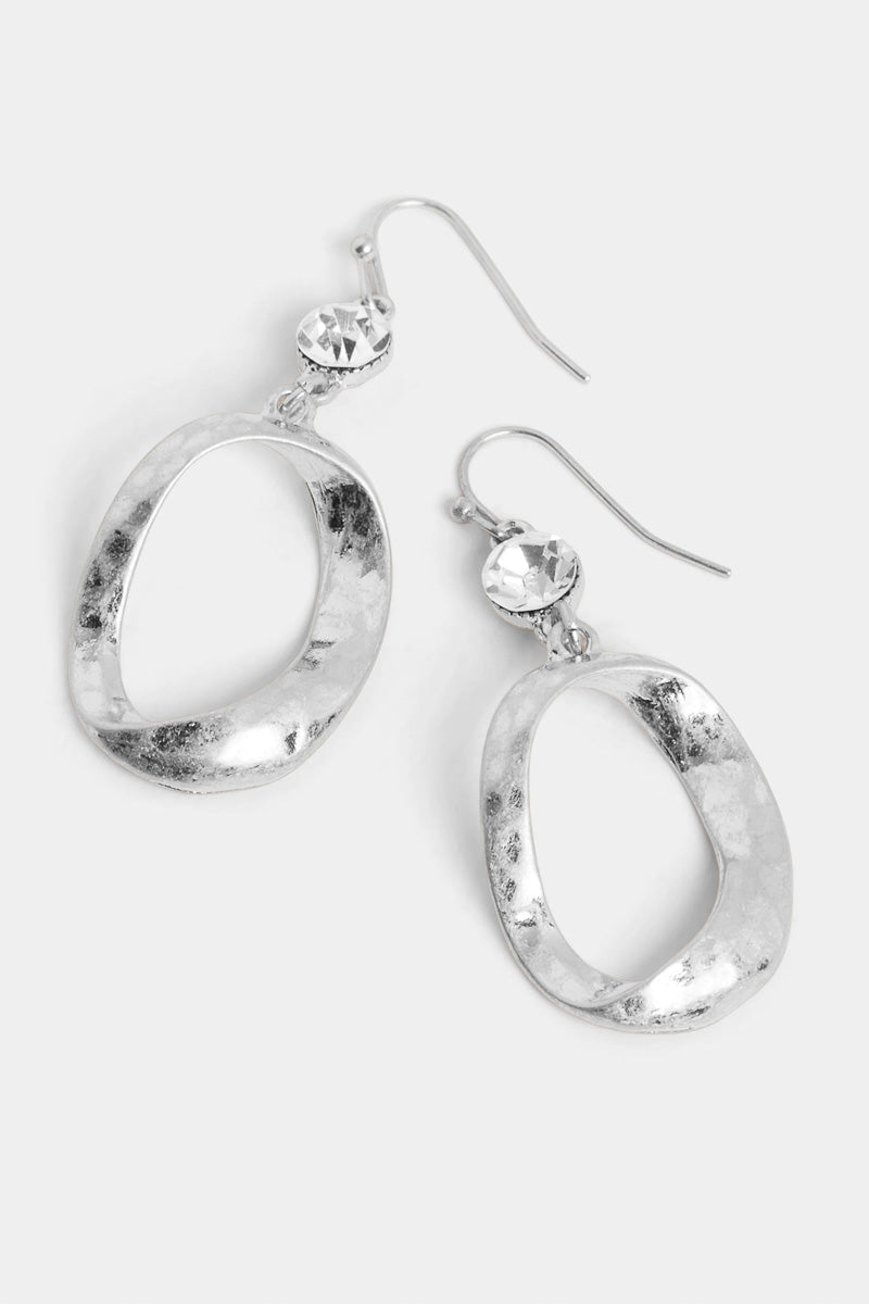 Hammered Twisted Oval Earrings Silver