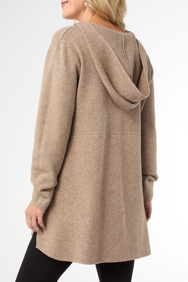 Heavenly-Luxe Zip Front Hooded Cardigan with Pockets XXL Beige Heather