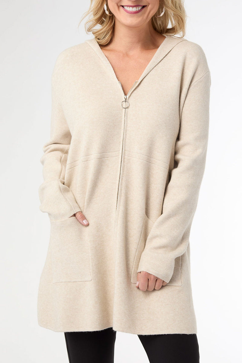 Heavenly-Luxe Zip Front Hooded Cardigan with Pockets XXL Oatmeal