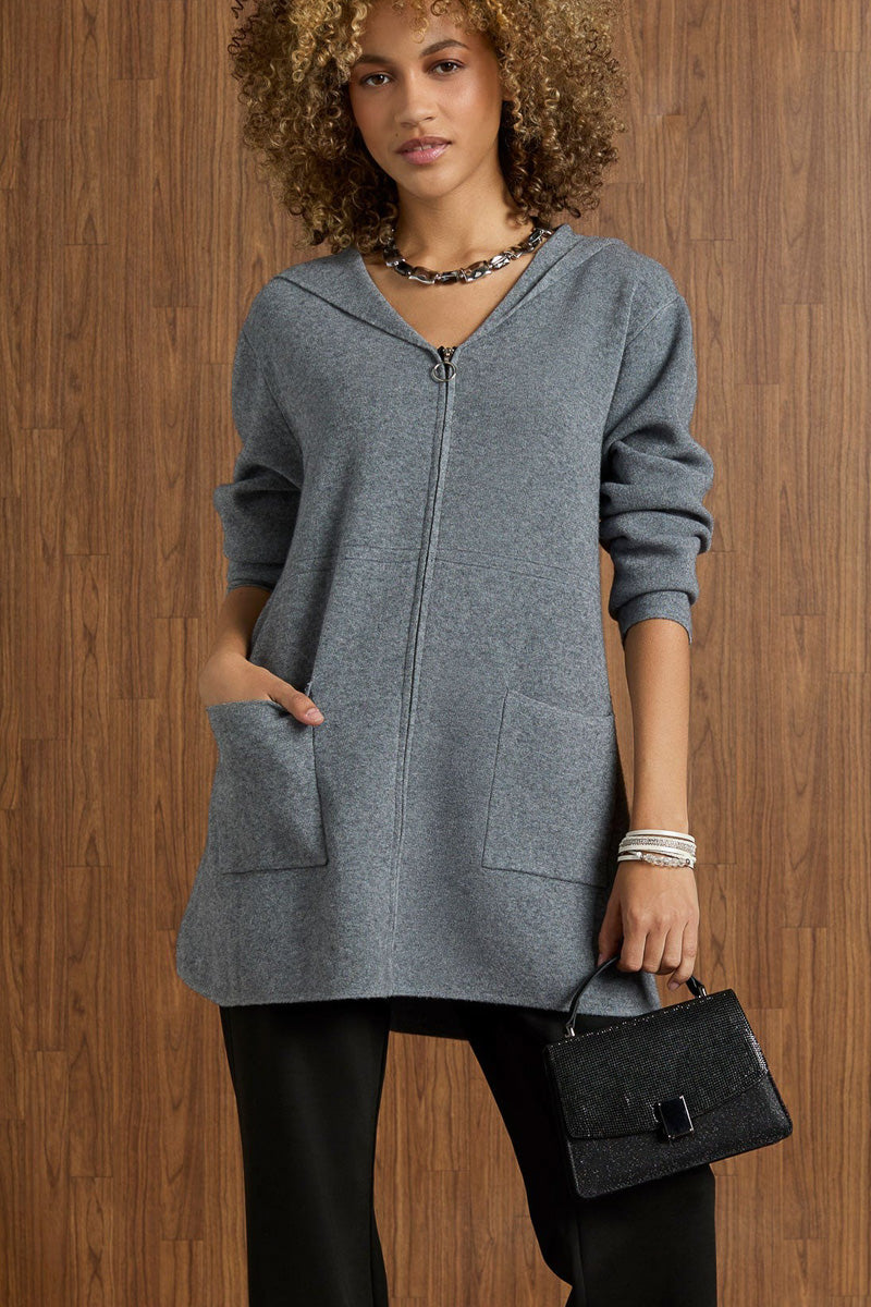 Heavenly-Luxe Zip Front Hooded Cardigan with Pockets XXL Mid Heather Grey