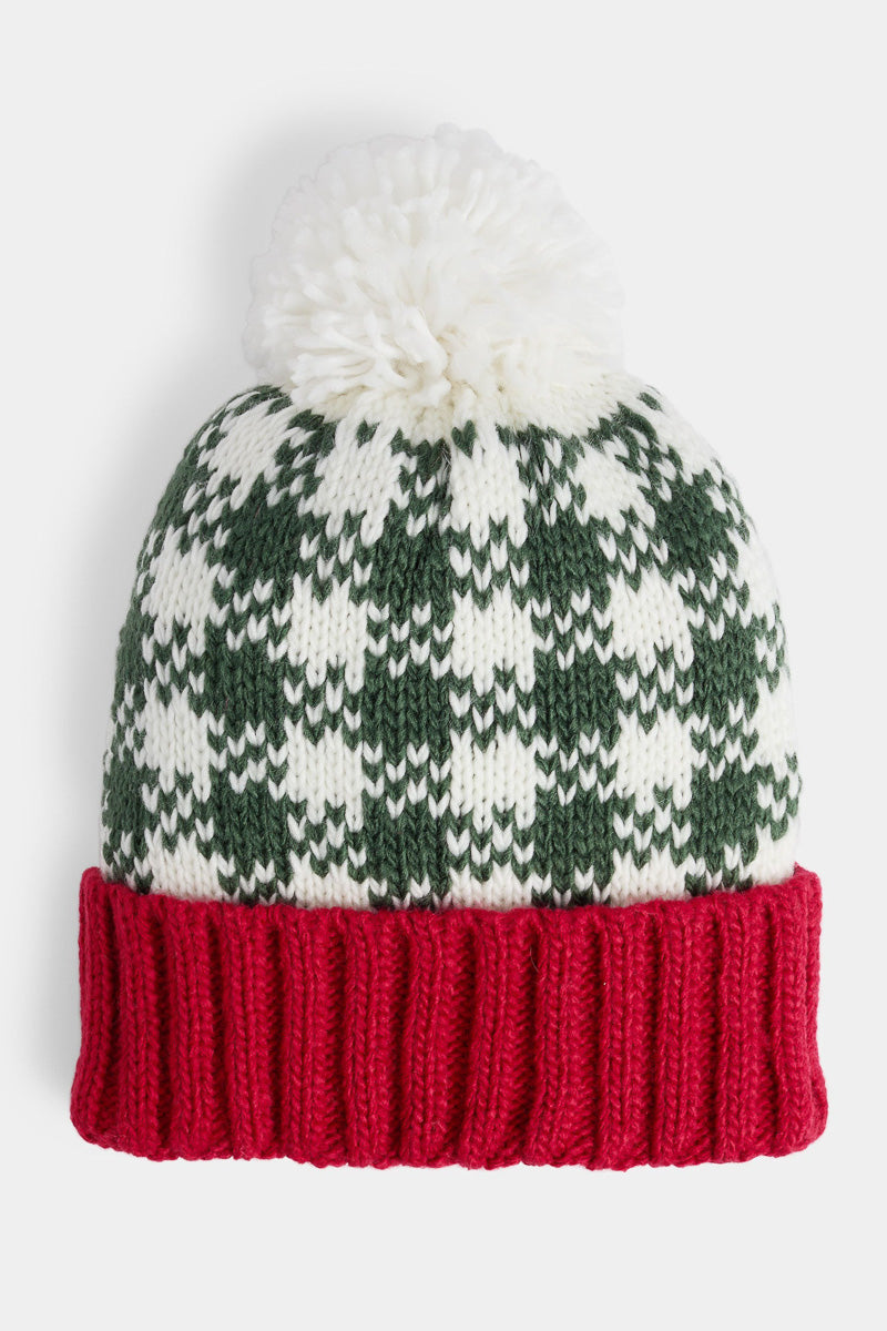Holly Houndstooth Knit Hat Red/Green