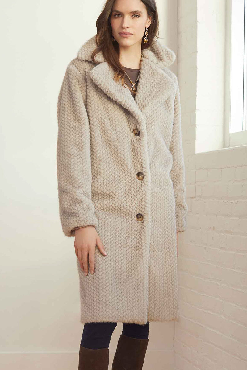Lenore Textured Faux Fur Coat L/XL Cement