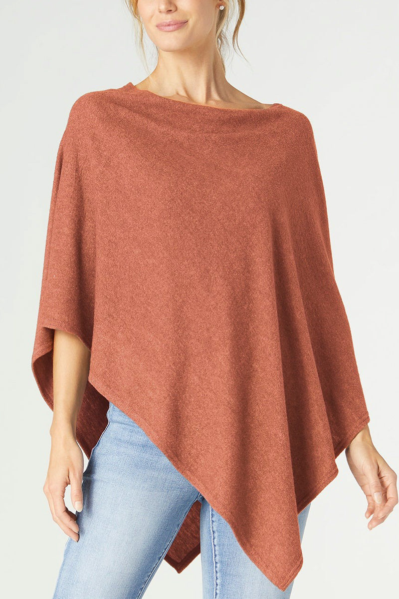 Lightweight Brushed Poncho Rust