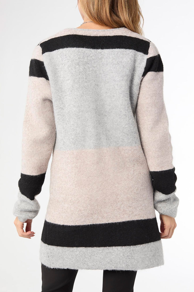Liz Open Cardigan with Front Pockets S/M Mid Heather Grey