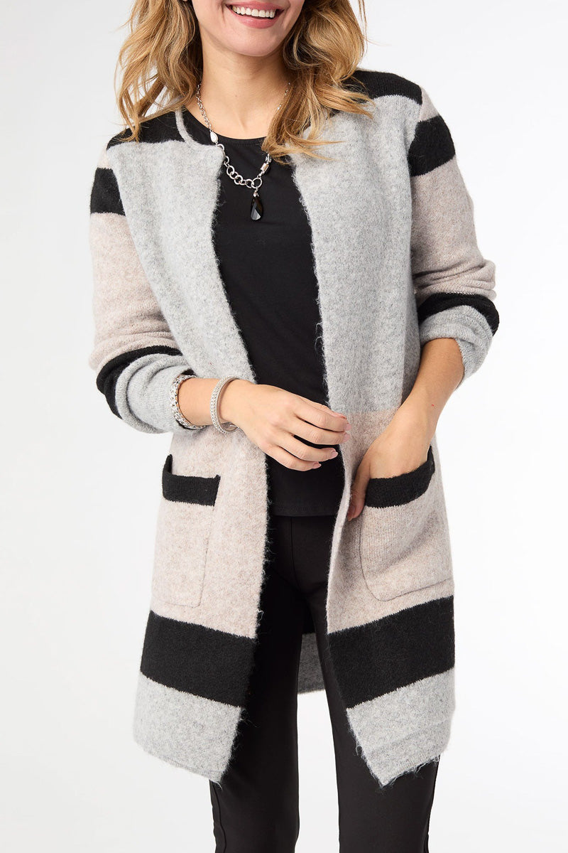 Liz Open Cardigan with Front Pockets S/M Mid Heather Grey