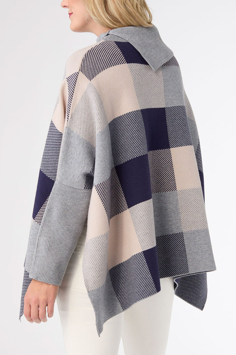 Loren Colorblock Poncho Blue & Grey